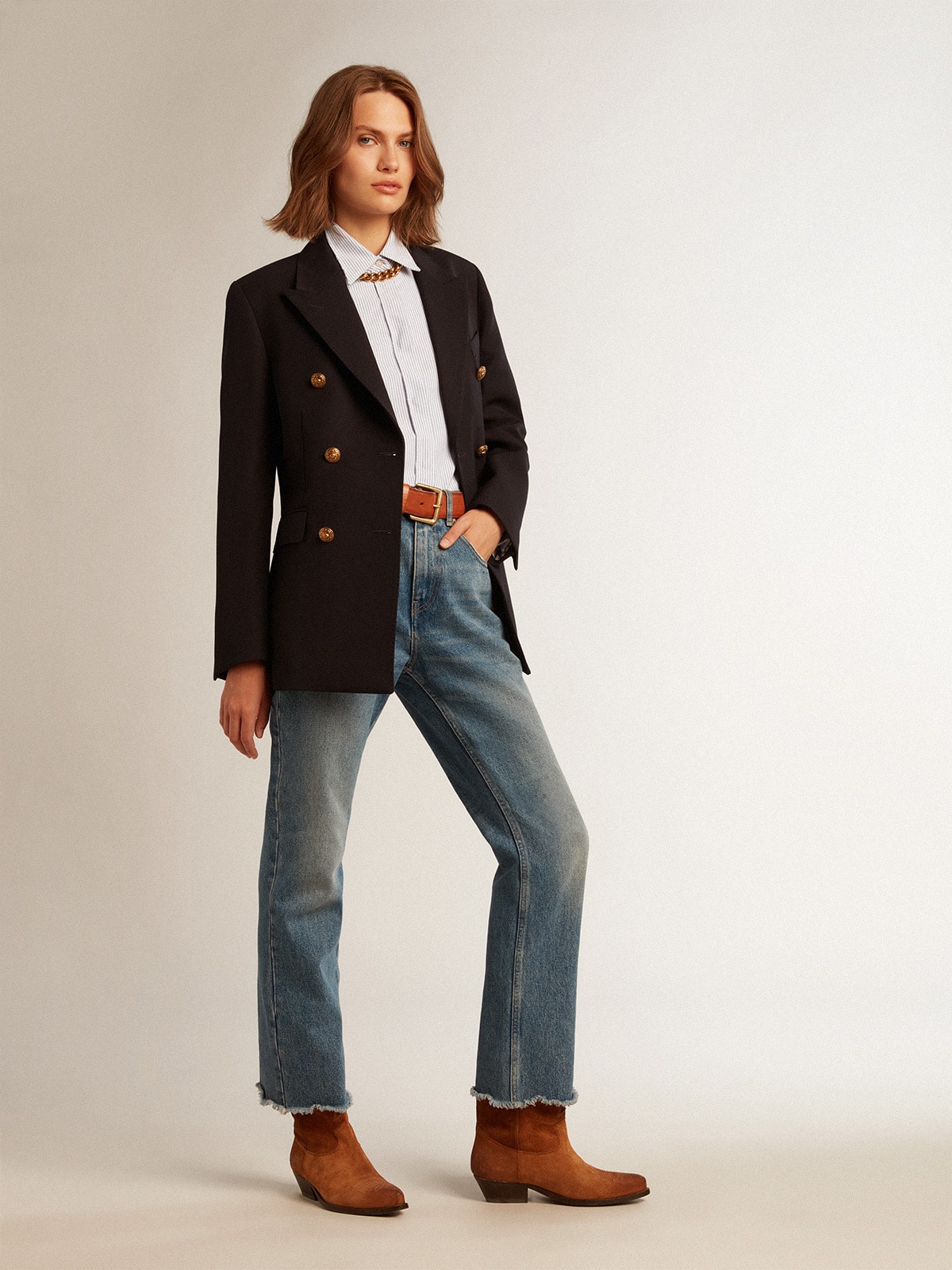 Women's shirt with narrow stripes