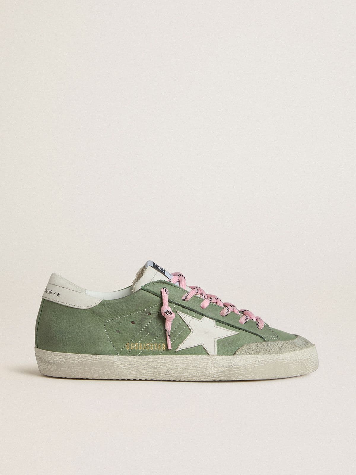 Women's Super-Star LTD in green nubuck with white leather star and heel tab