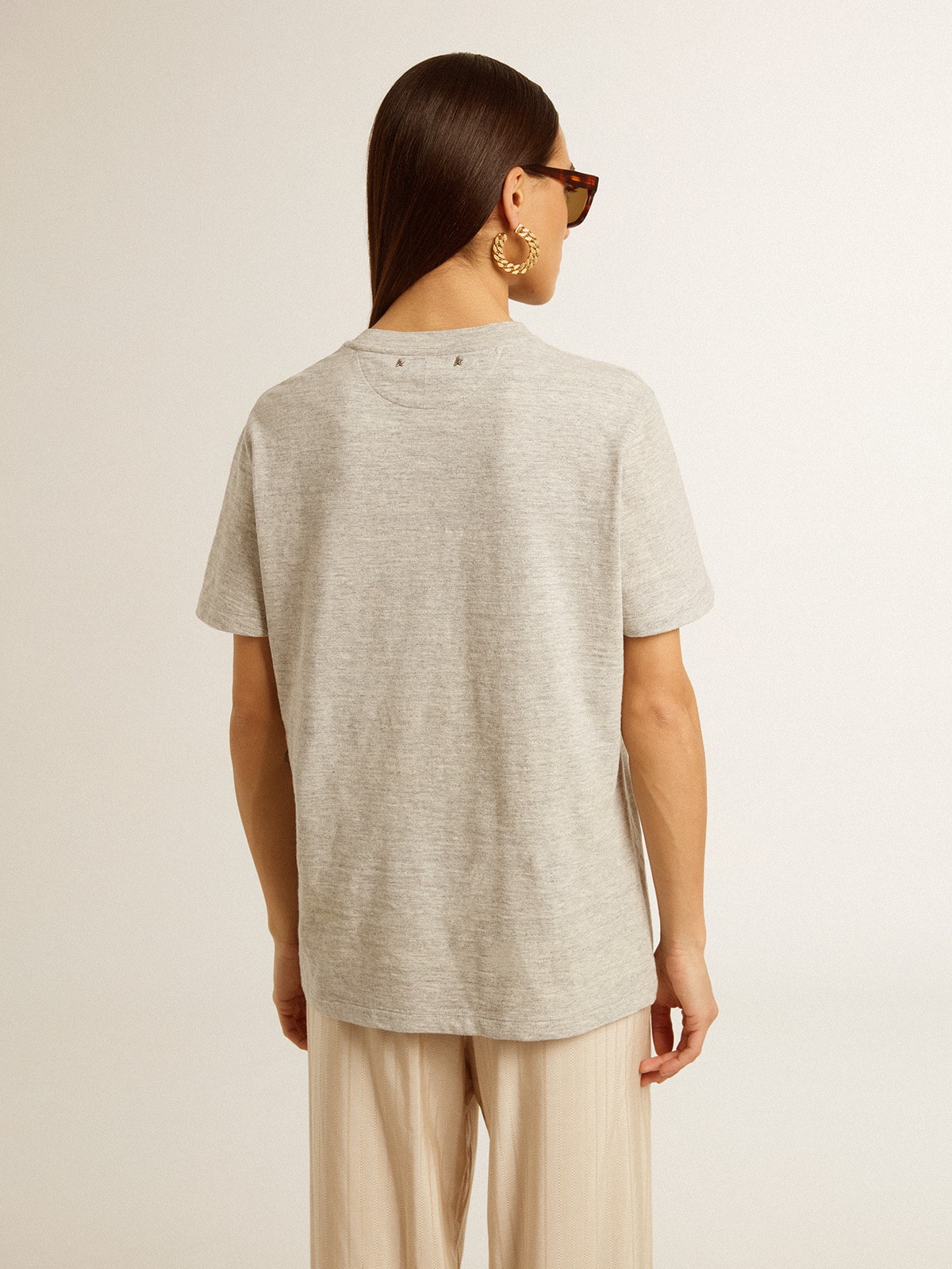 Women's T-shirt in gray melange cotton with seasonal print