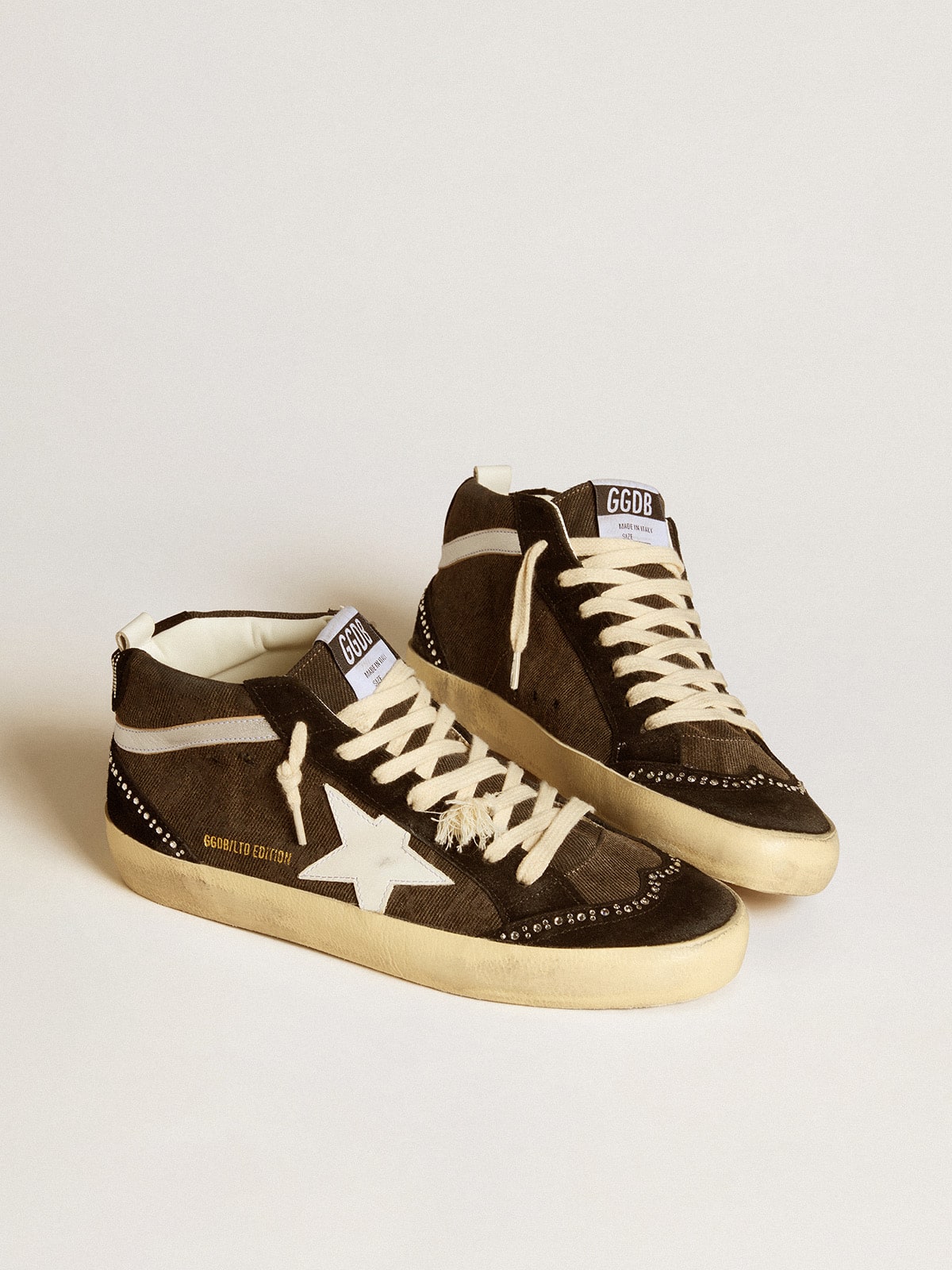 Mid Star LTD in black denim with suede inserts with Swarovski crystals