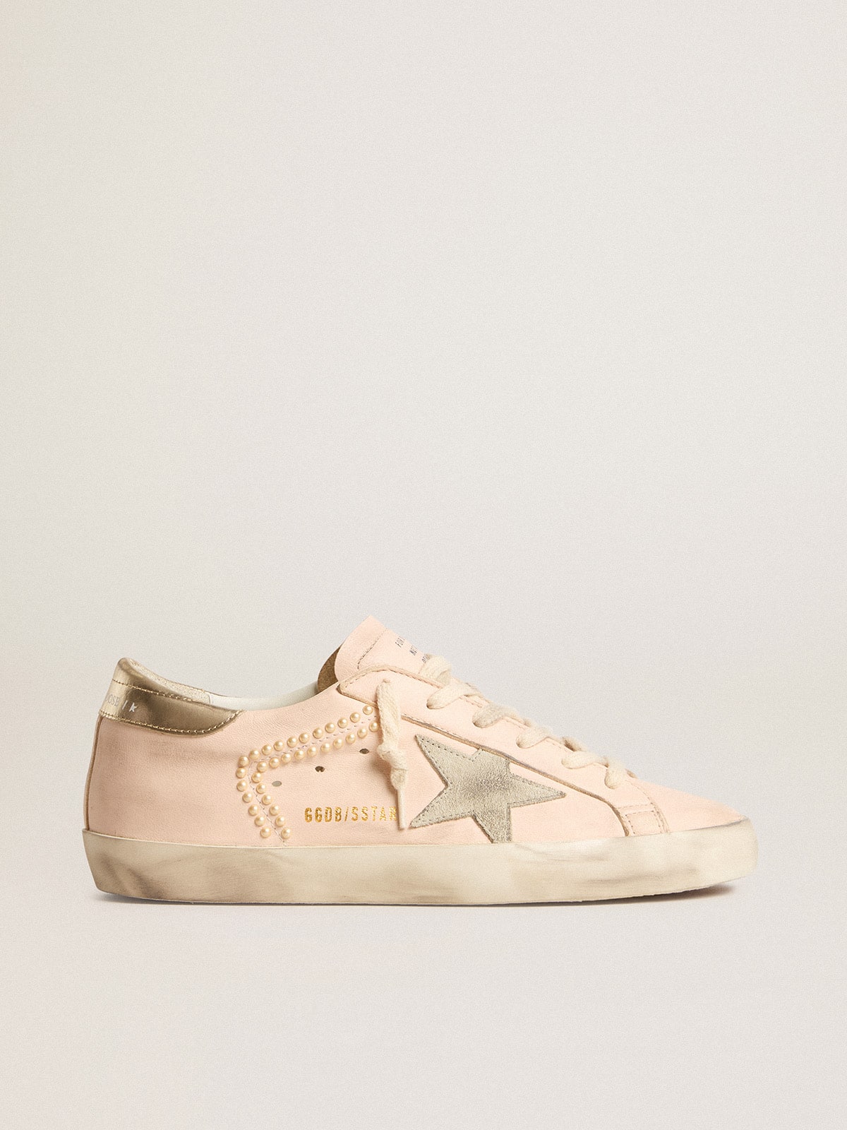 Women's Super-Star in pink nappa with ice-gray star and platinum heel tab