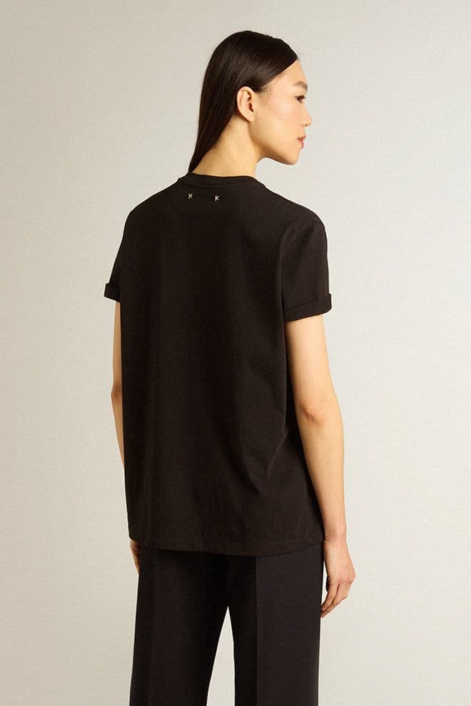 Women's regular-fit distressed T-shirt in black