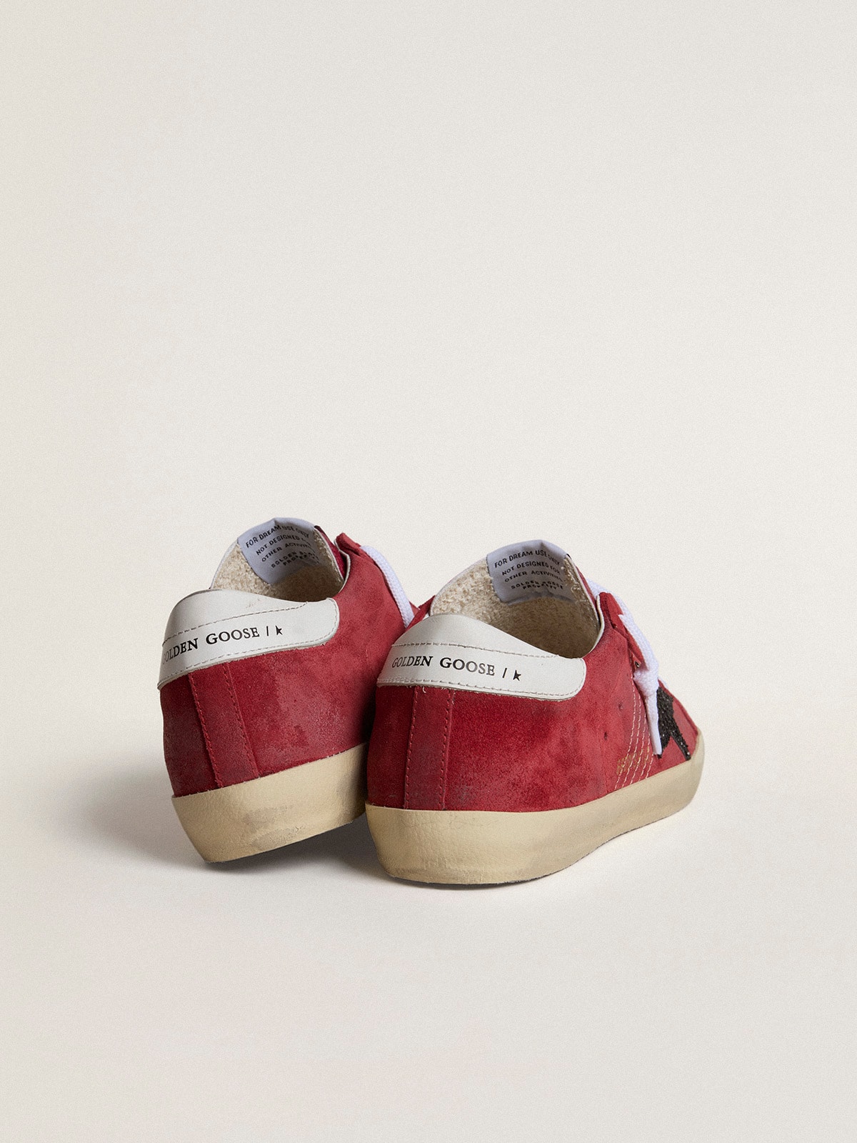 Women's Super-Star in red suede with glitter star and white heel tab