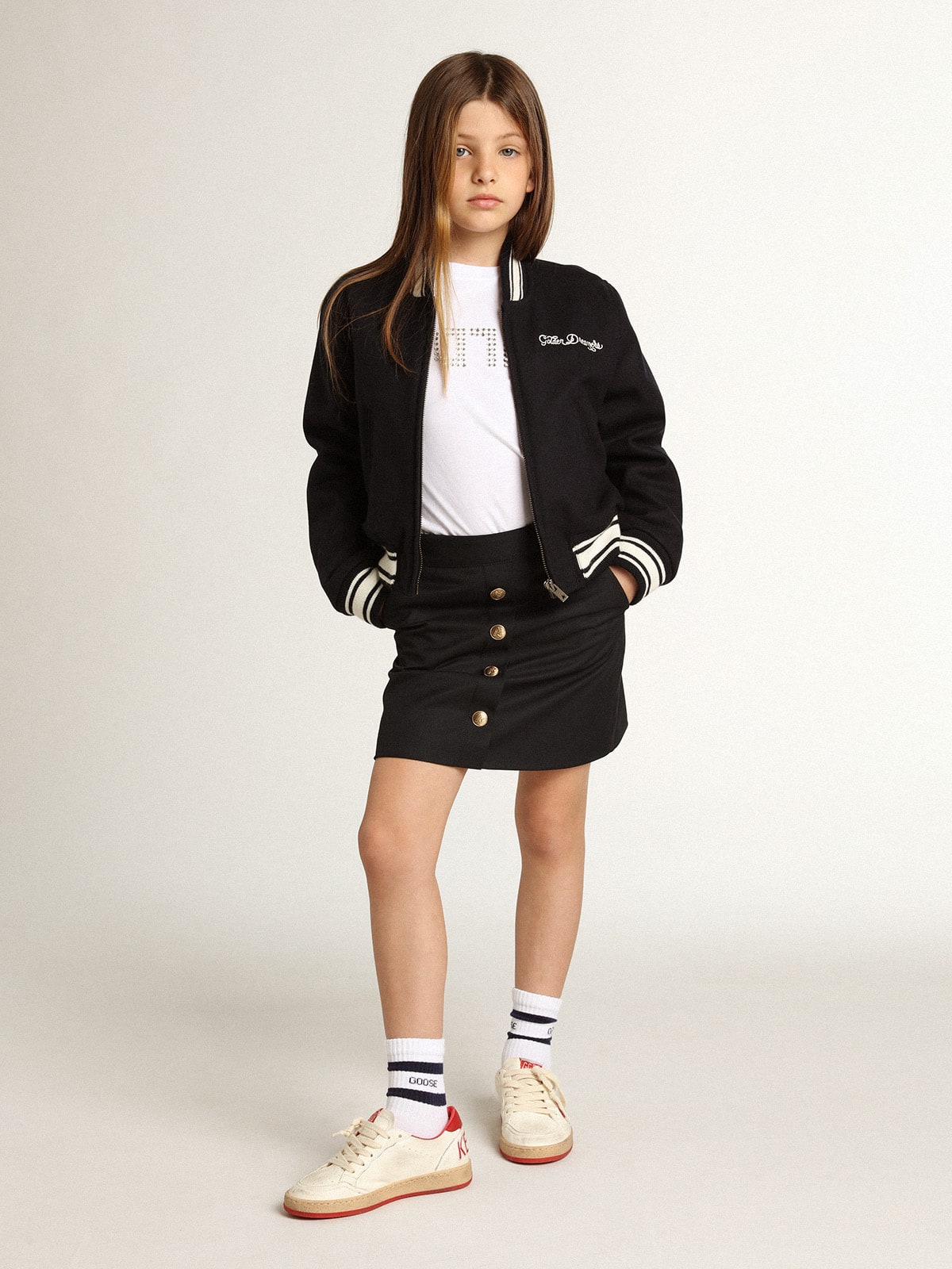Boys' bomber jacket in dark blue wool