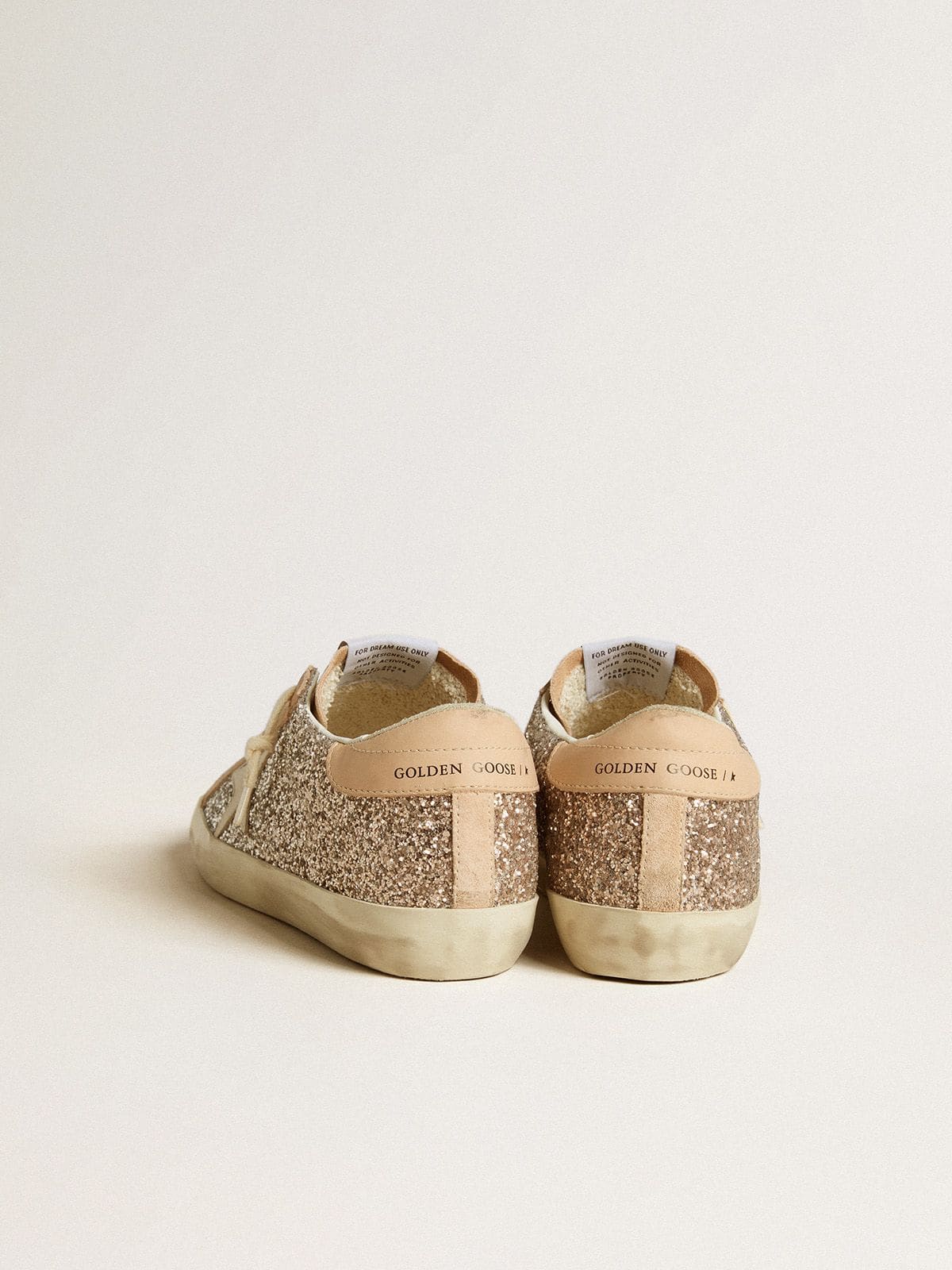 Women's Super-Star in silver glitter with leather star and heel tab