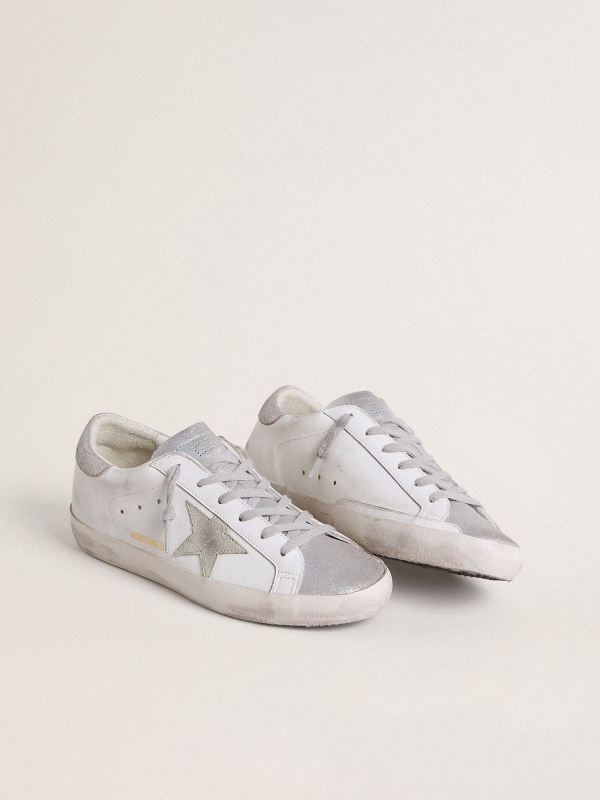 Women's Super-Star with gray suede star and silver glitter inserts