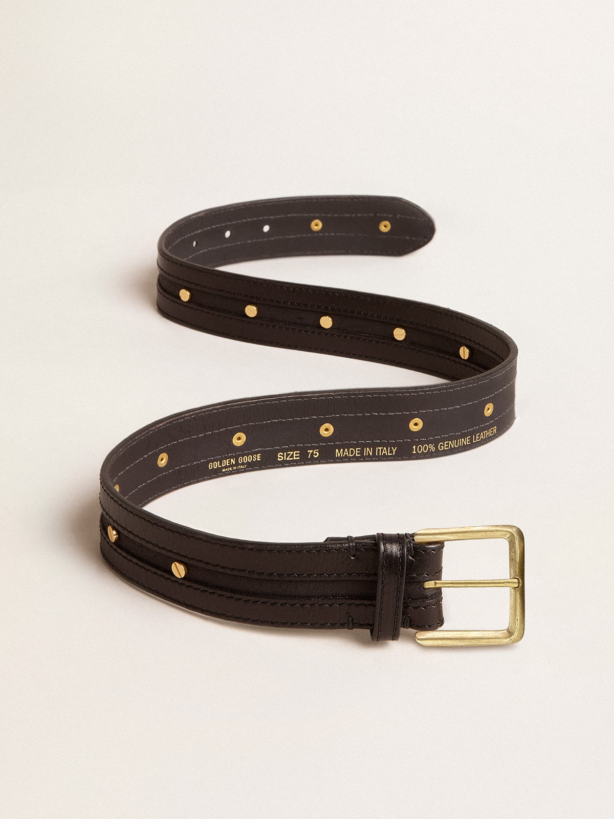Women's black belt in washed leather with gold studs