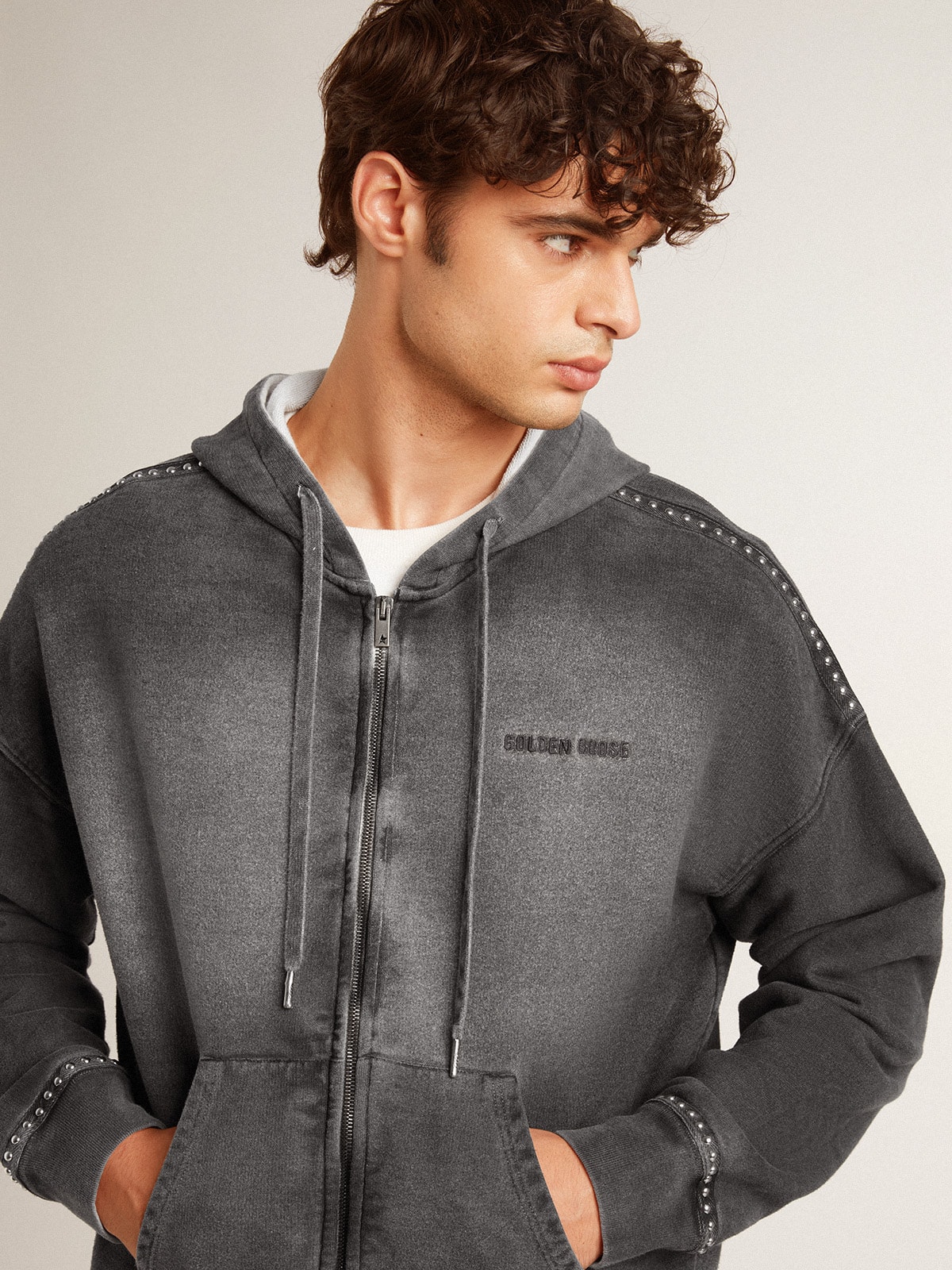 Sprayed effect anthracite sweatshirt with studs