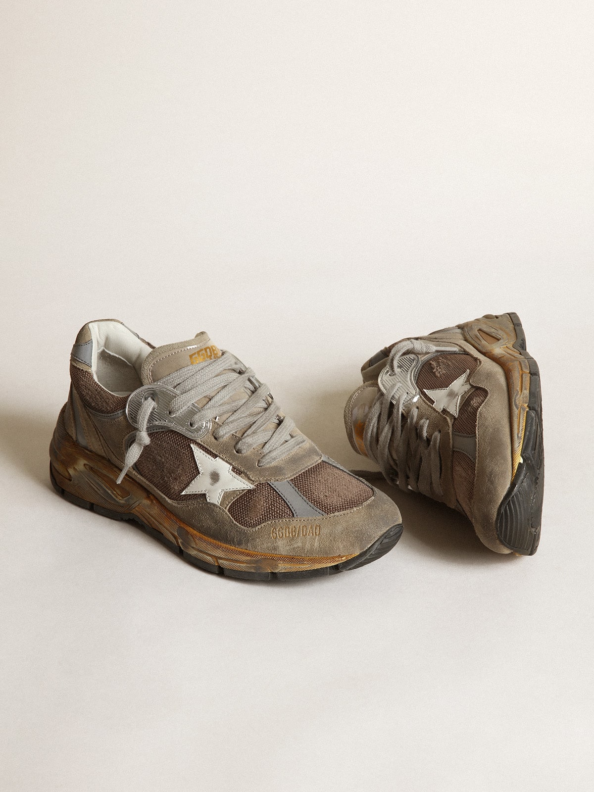Women's Dad-Star in dove gray mesh and suede