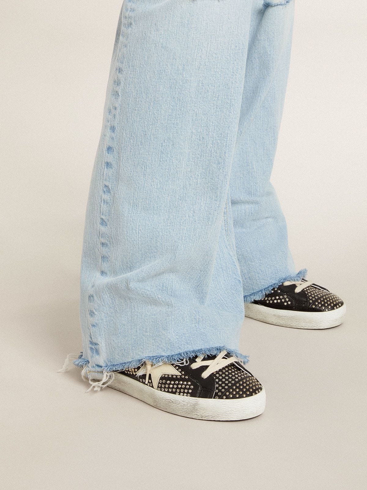 Women's Super-Star in studded black nappa with white leather star