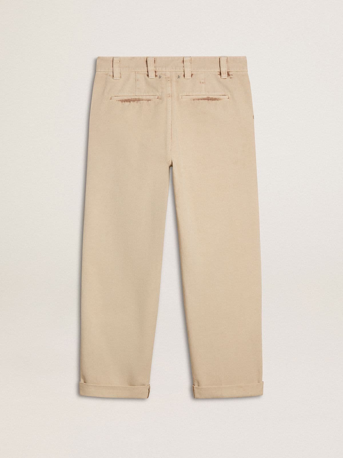 Men's beige chinos with a lived-in look finish