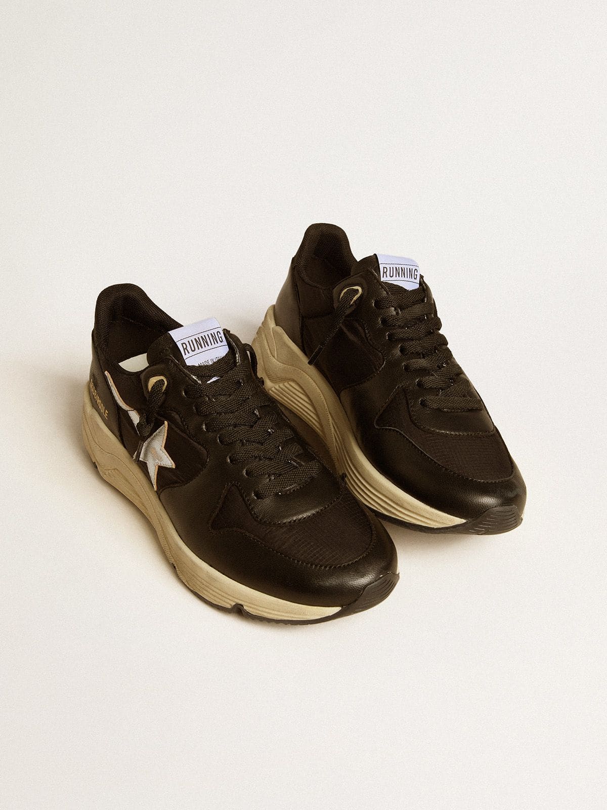 Women's Running Sole in black nappa leather and nylon with a silver leather star