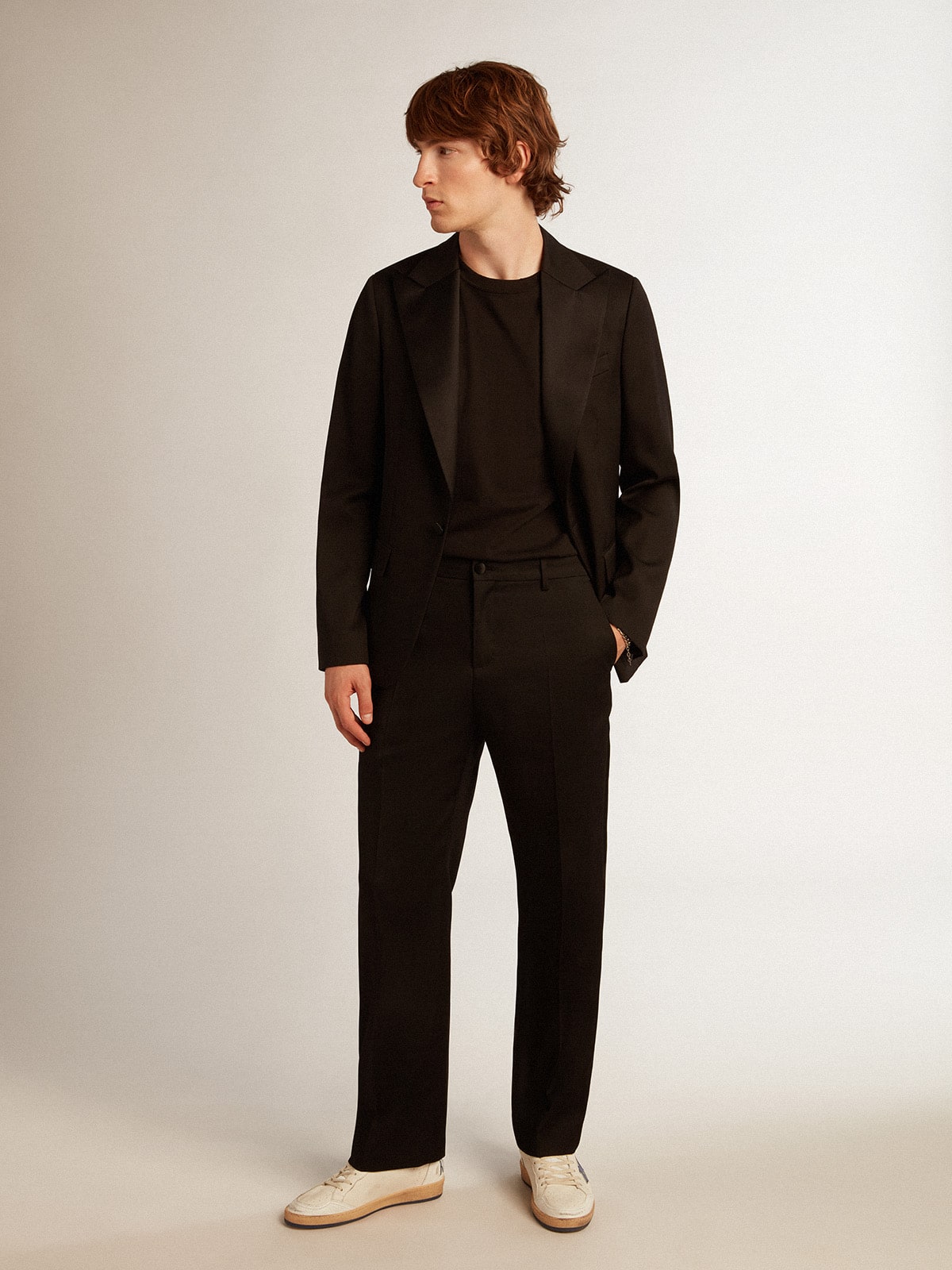 Men's tuxedo jacket in black wool gabardine
