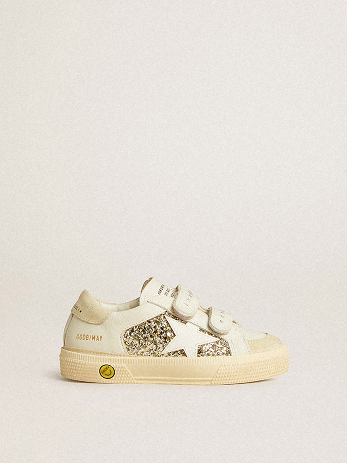 May School Junior in glitter with leather star and suede heel tab