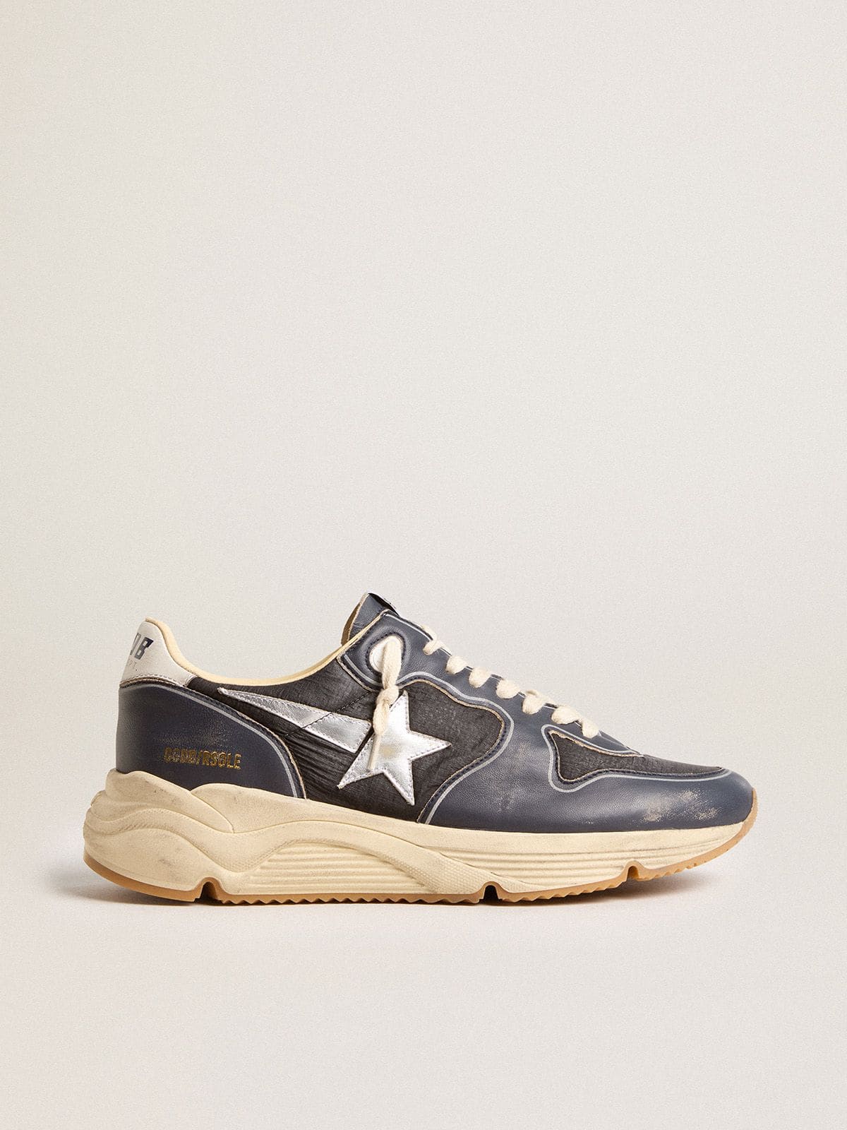 Men's Running Sole in dark blue nappa leather and black nylon with a silver star