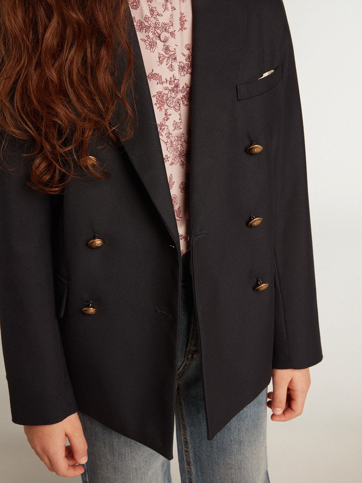 Boys' dark blue double-breasted buttoned blazer