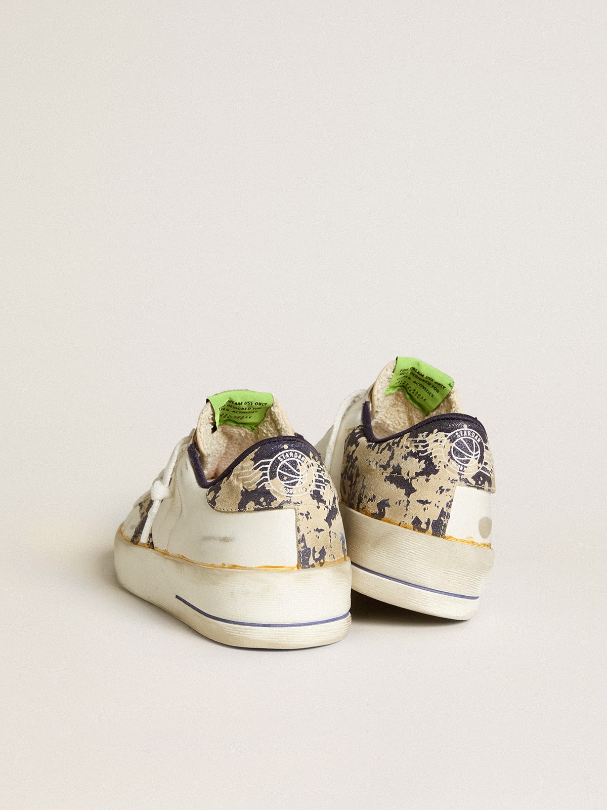 Women's Stardan LAB in white leather with a camouflage star and heel tab