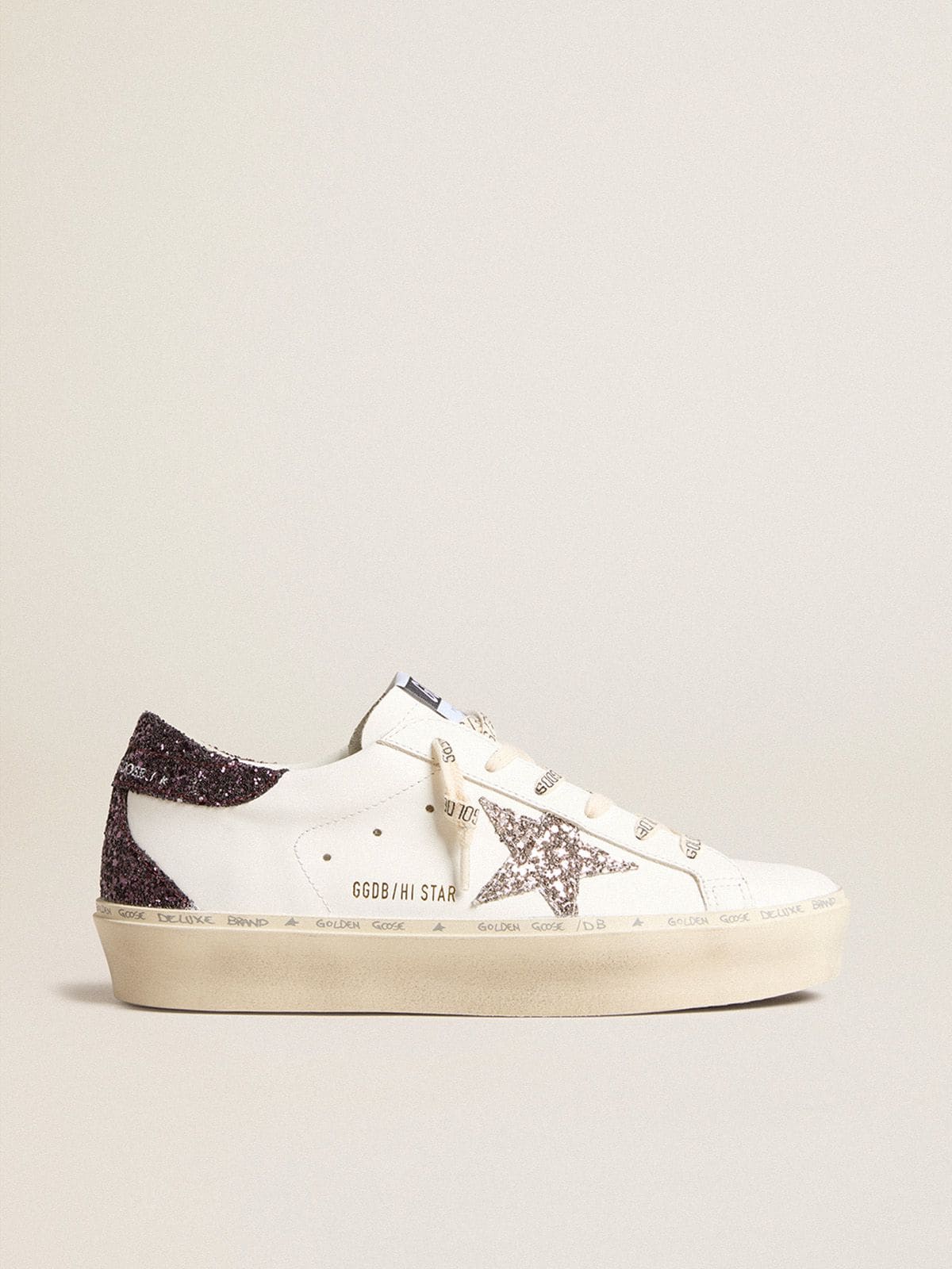 Women's Hi Star with silver glitter star and ruby red glitter heel tab