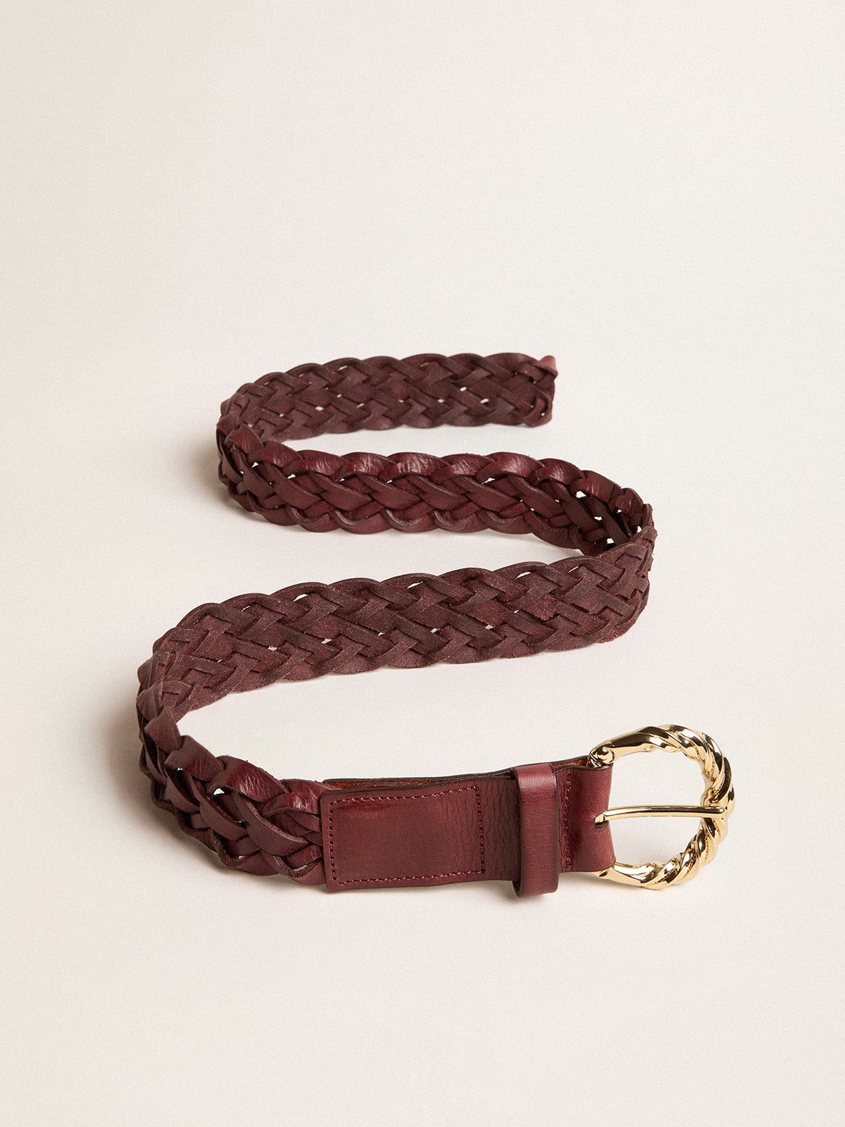Women's burgundy woven leather belt