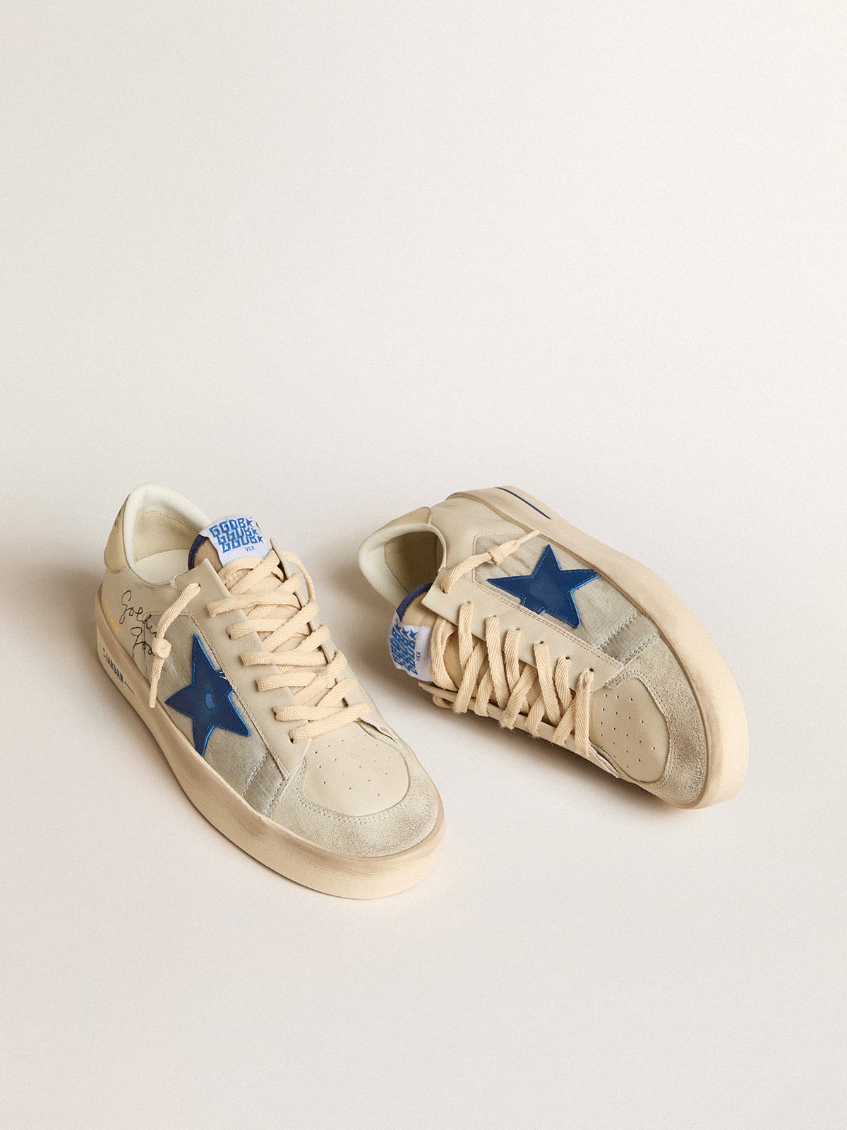 Men's Stardan in nylon with blue leather star and ivory leather heel tab
