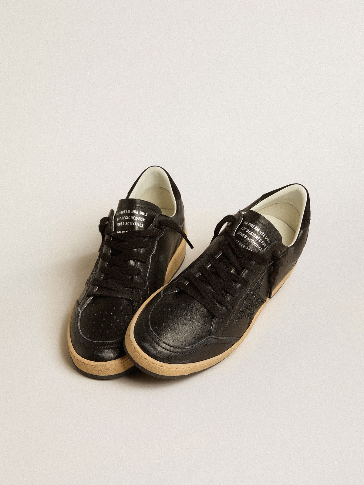 Women's Ball Star in black nappa with black glitter star and suede heel tab