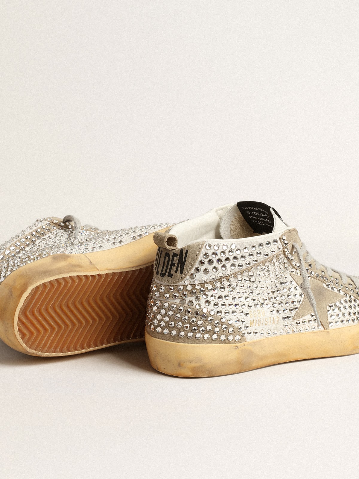 Women's Mid Star in white and dove-gray suede with Swarovski crystals