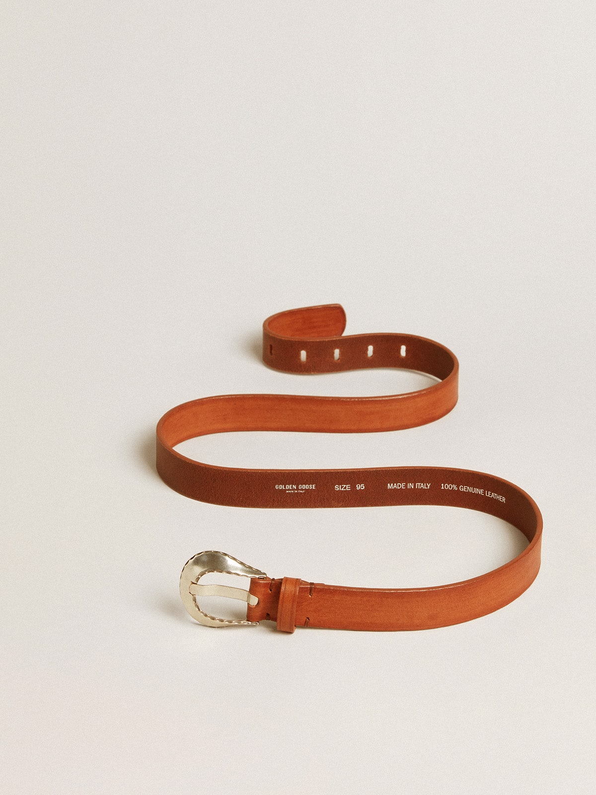 Men's belt in tan-colored washed leather