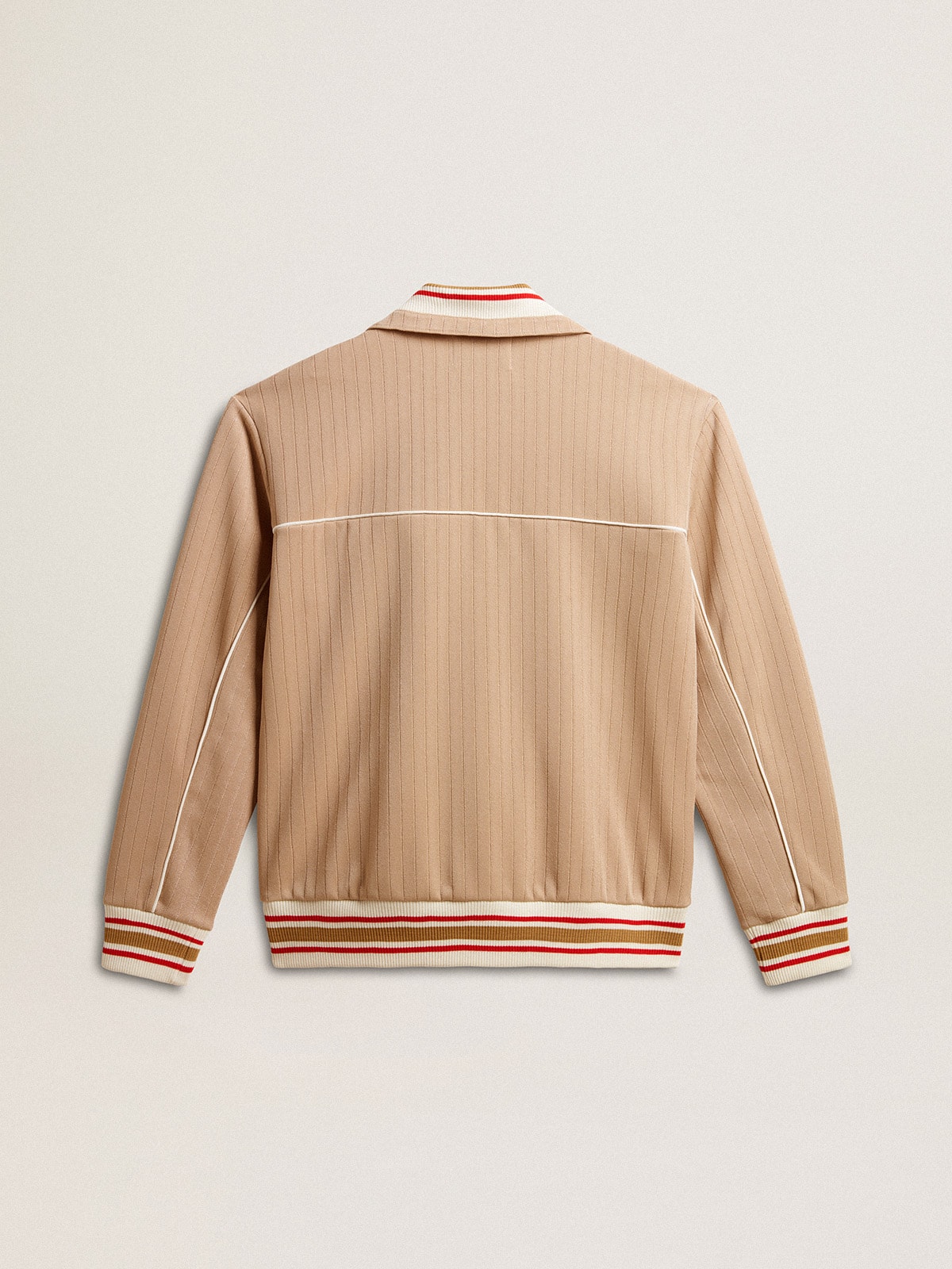 Men's light beige zipped sweatshirt with white logo