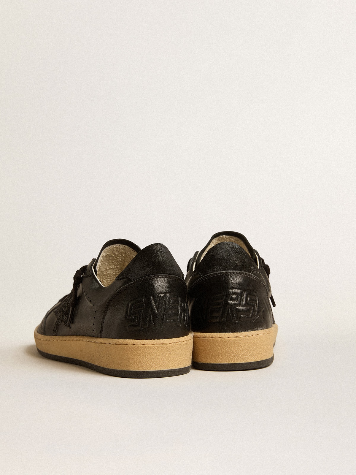 Women's Ball Star in black nappa with black glitter star and suede heel tab