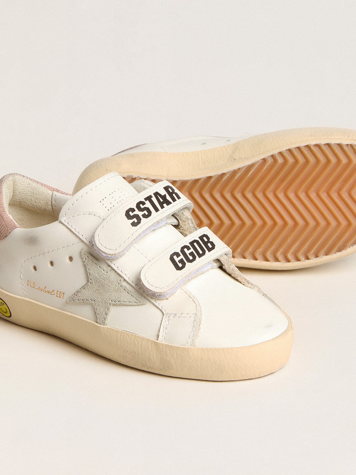 Young Old School in leather with gray suede star and old rose heel tab