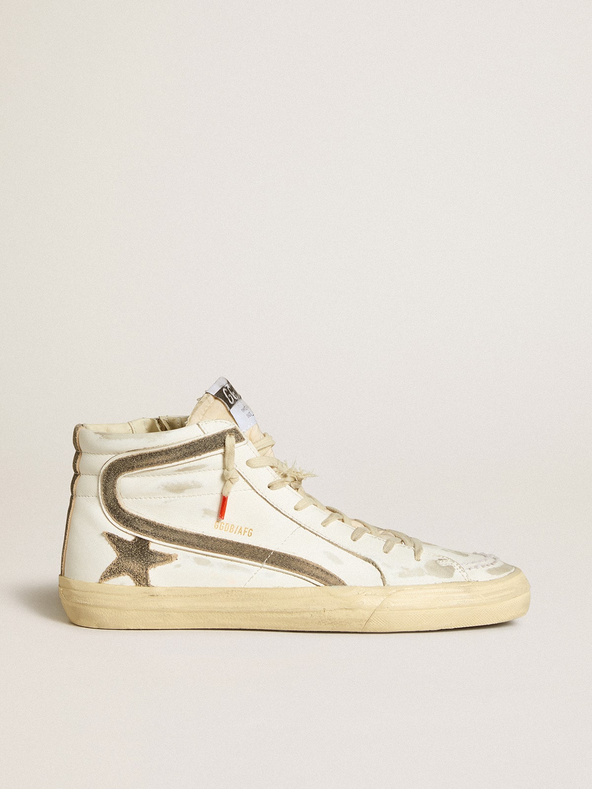 Men's Slide LAB in white leather with star and flash in brown suede