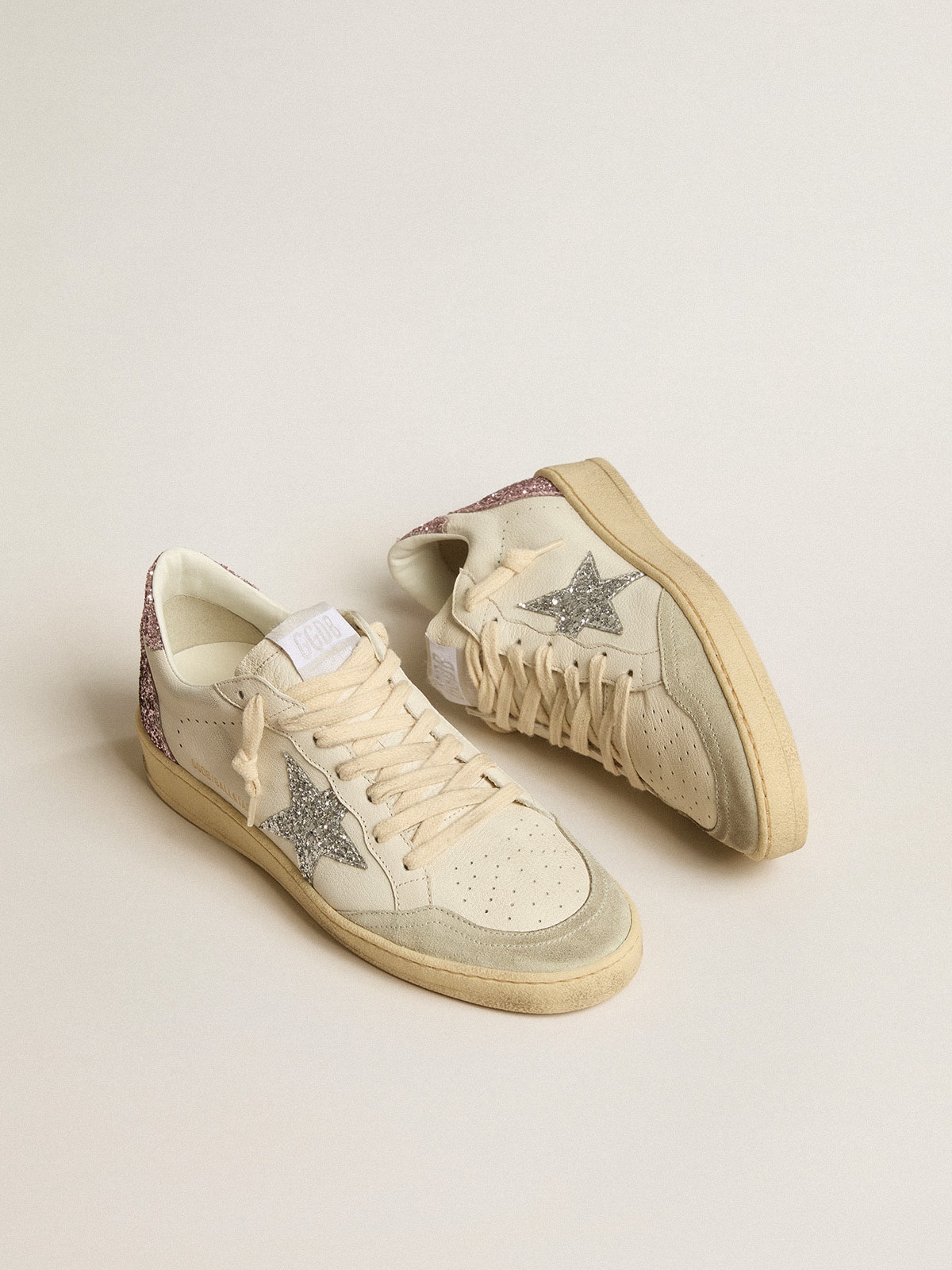 Ball Star with silver glitter star and pink glitter heel tab