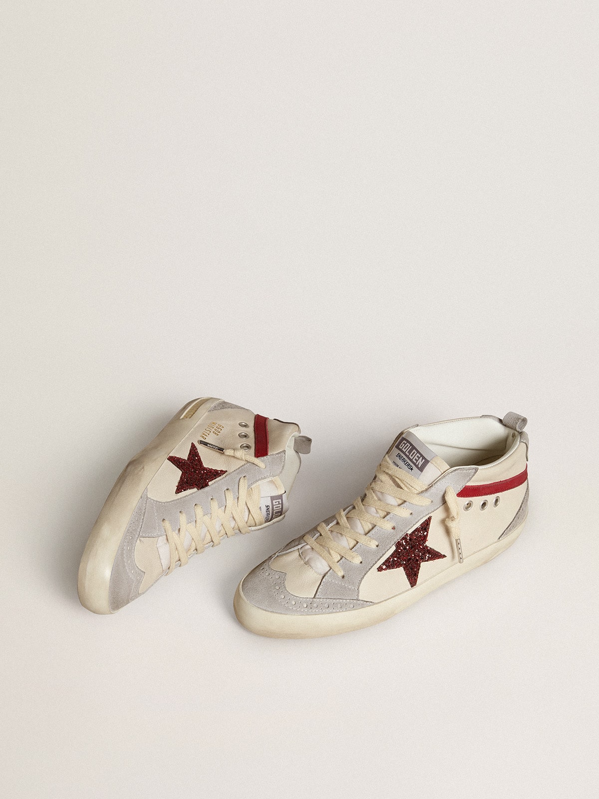 Women's Mid Star in leather with glitter star and red nubuck flash