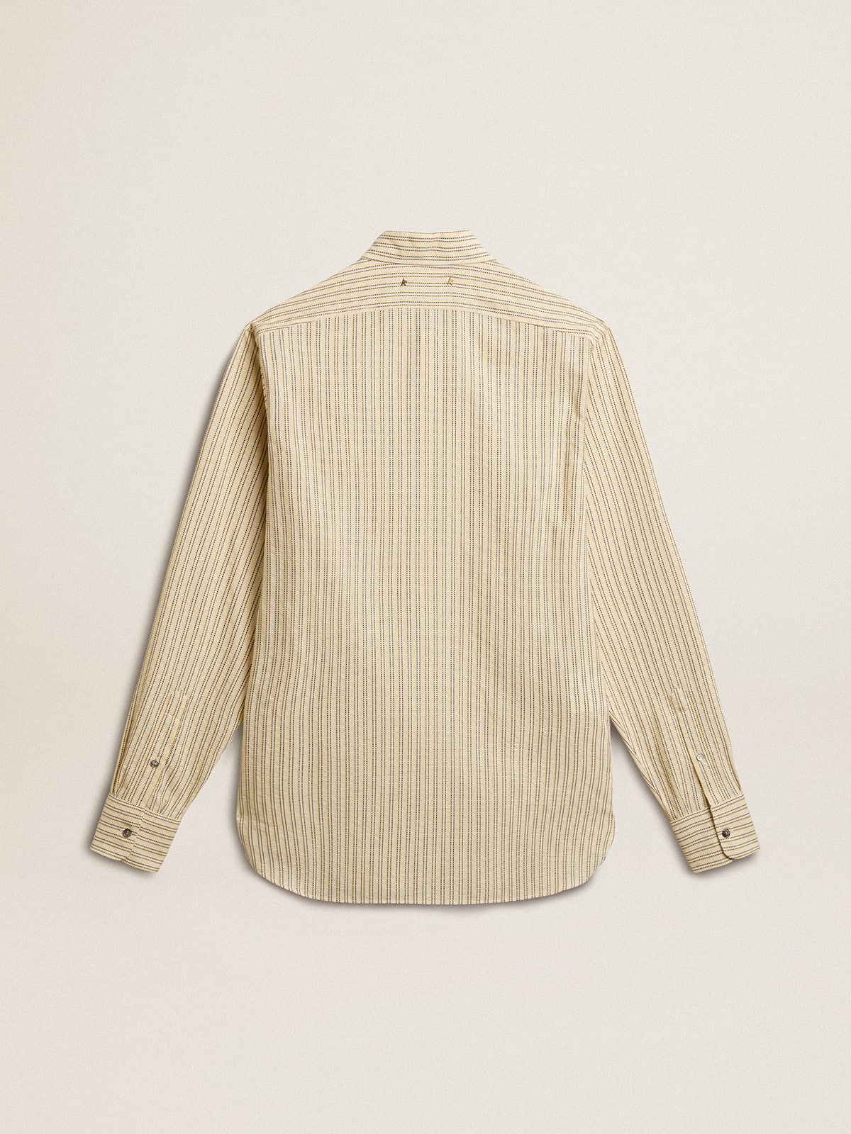 Men's ecru cotton shirt with narrow black stripes
