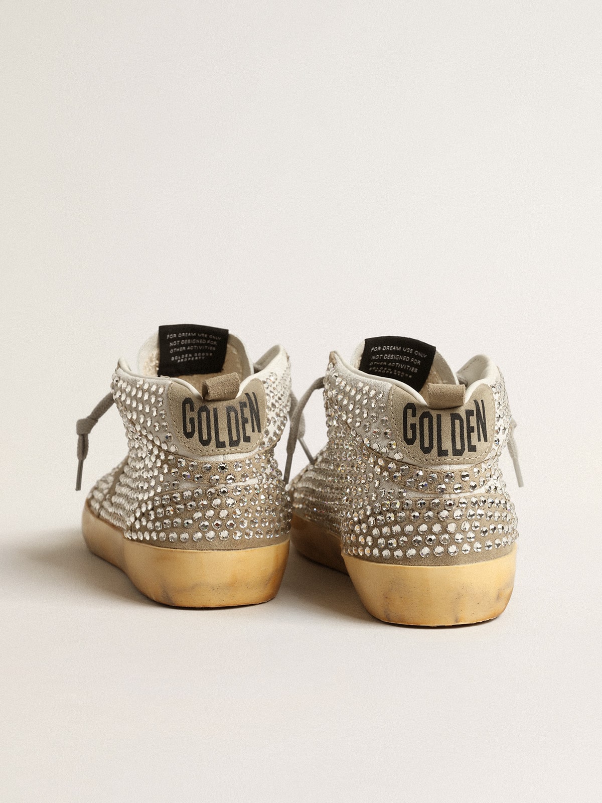Women's Mid Star in white and dove-gray suede with Swarovski crystals
