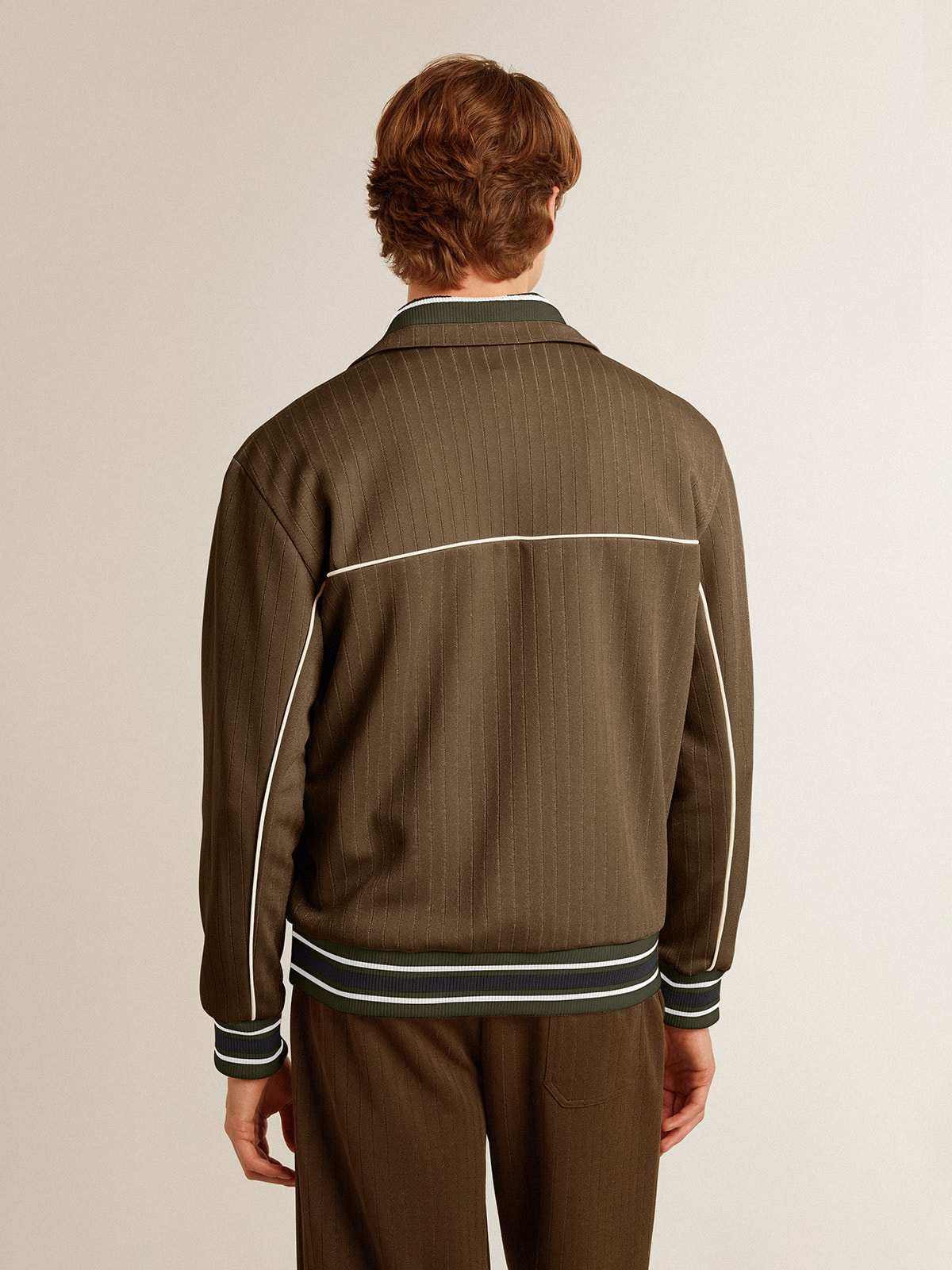 Men's military green zipped sweatshirt with white logo