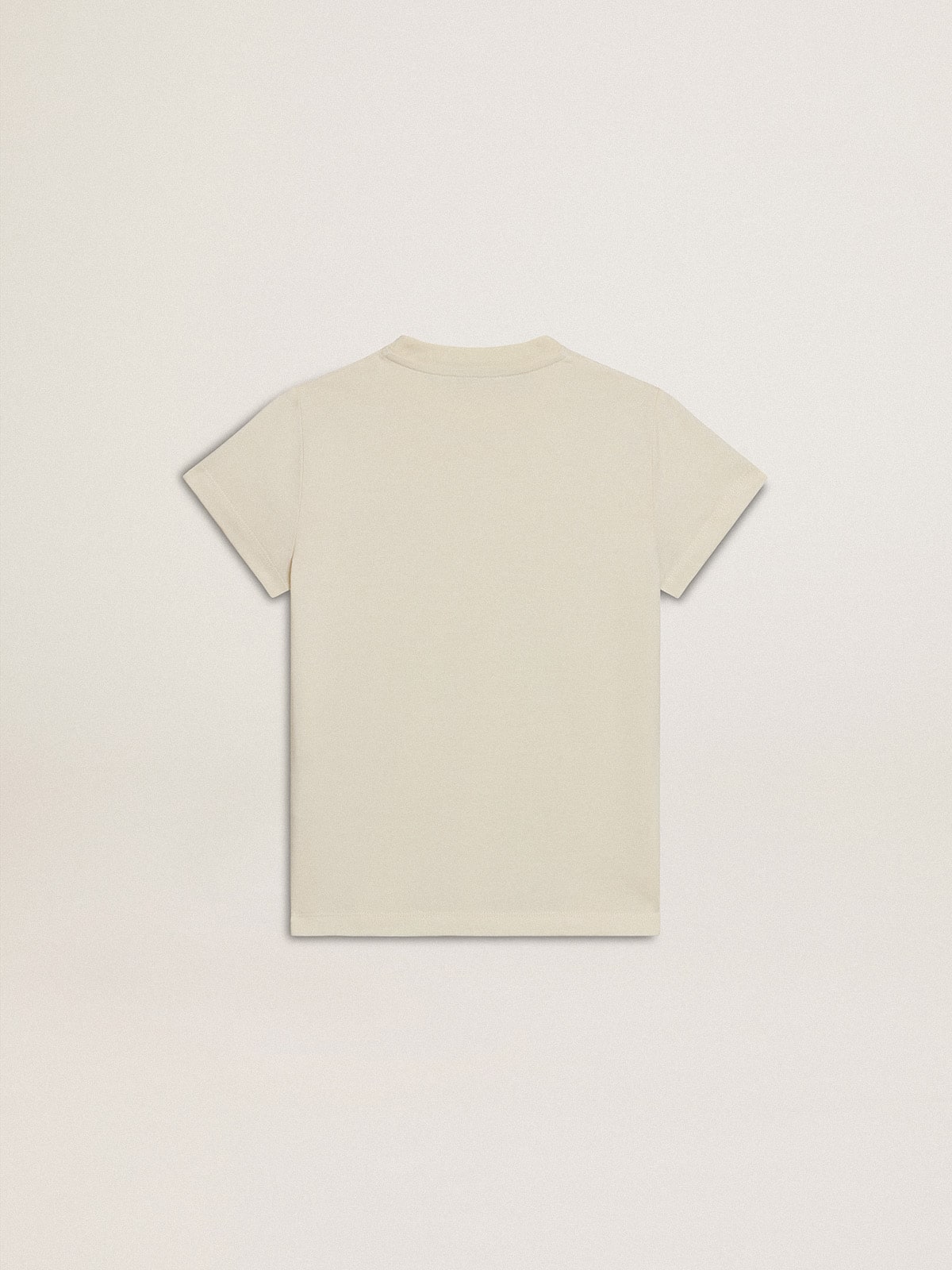 Girls' cotton T-shirt in worn white with red embroidery on the chest