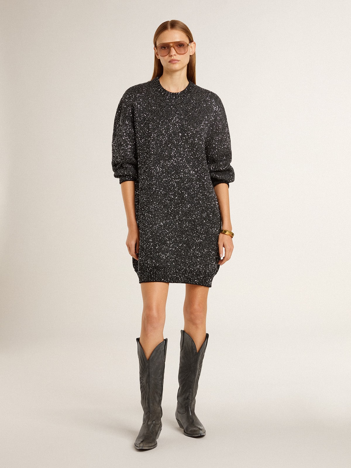 Women's Wish Star boots in black leather with star embroidery