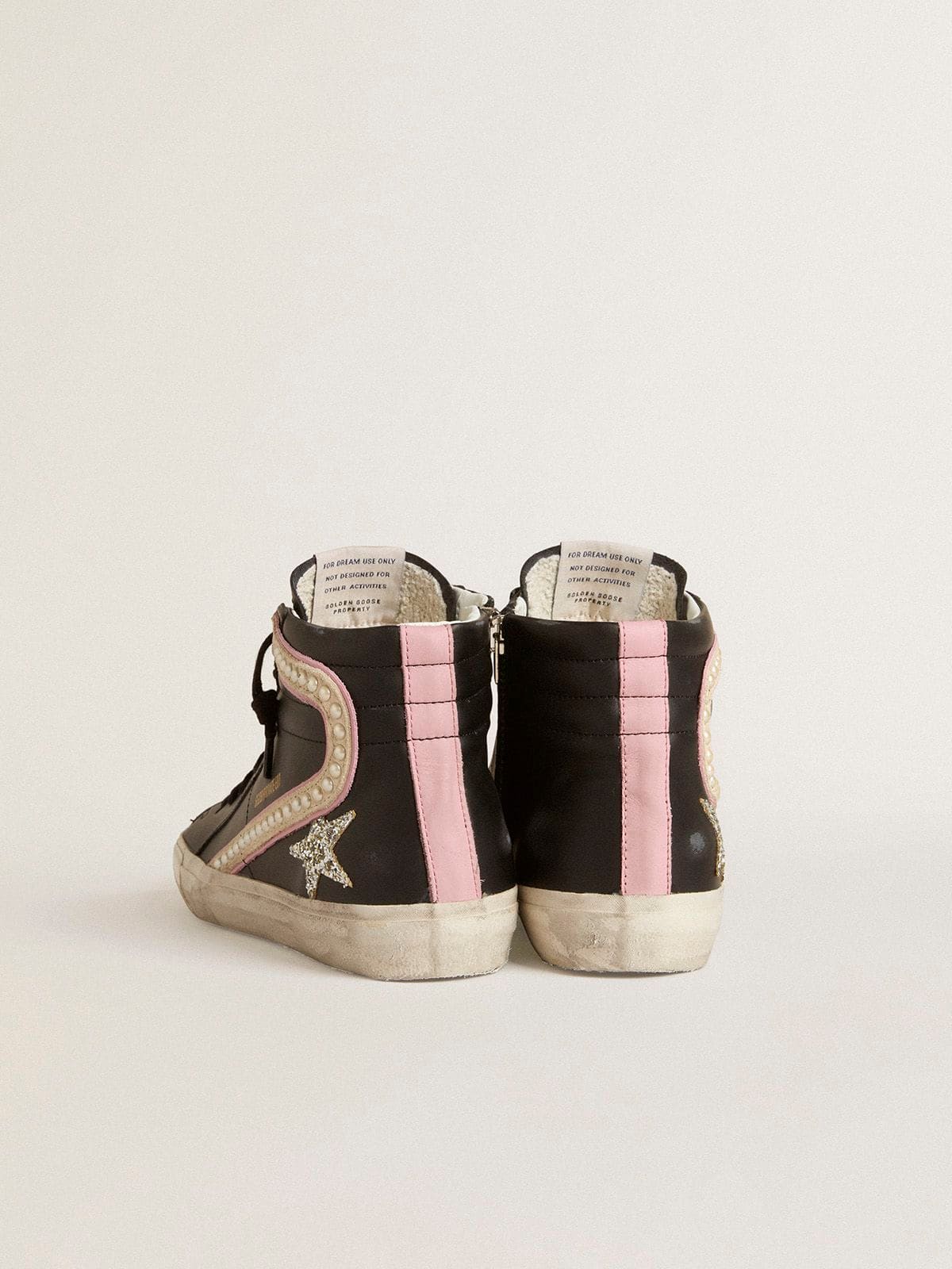 Slide LTD with platinum glitter star and suede flash with pearls