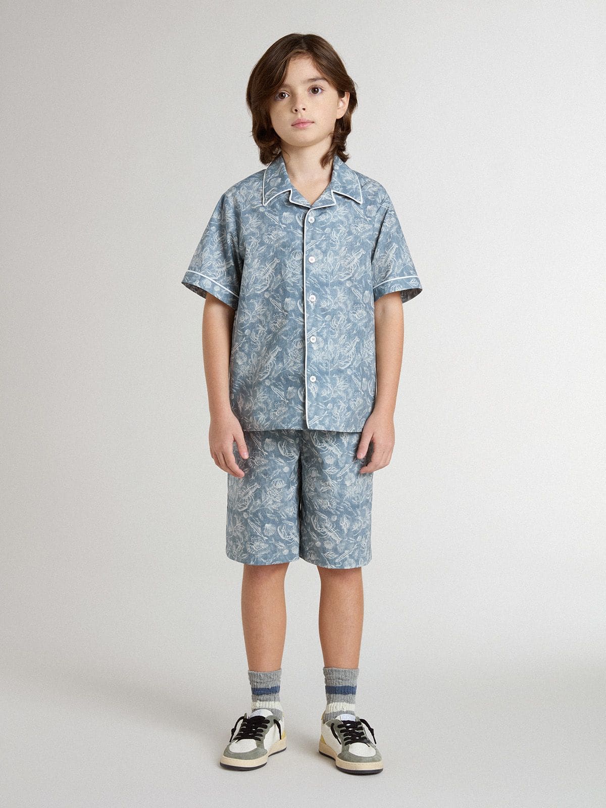 Boys' blue shorts with white print