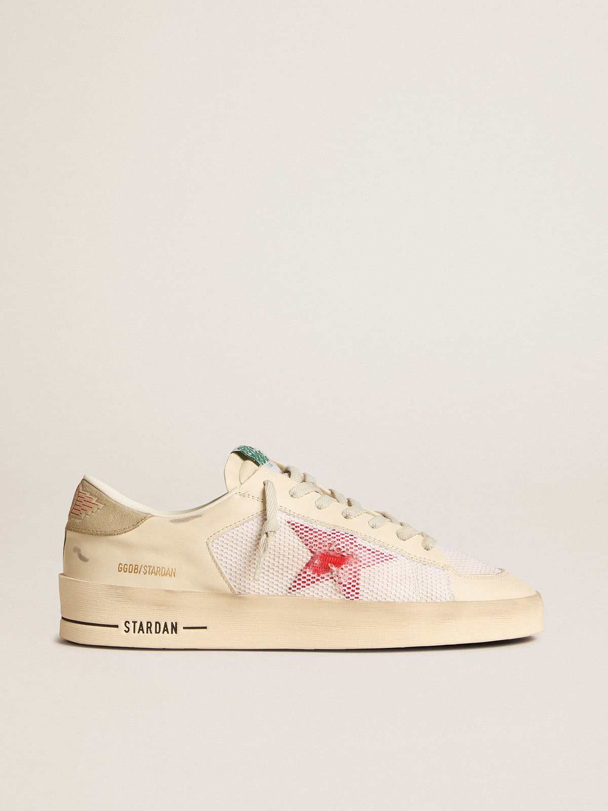 Men's Stardan in white leather and mesh with red star and sand-colored heel tab