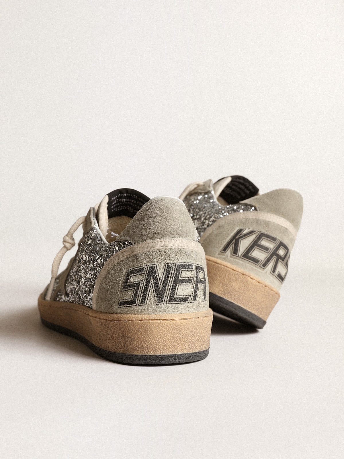 Women's Ball Star in silver glitter with ice-gray suede inserts
