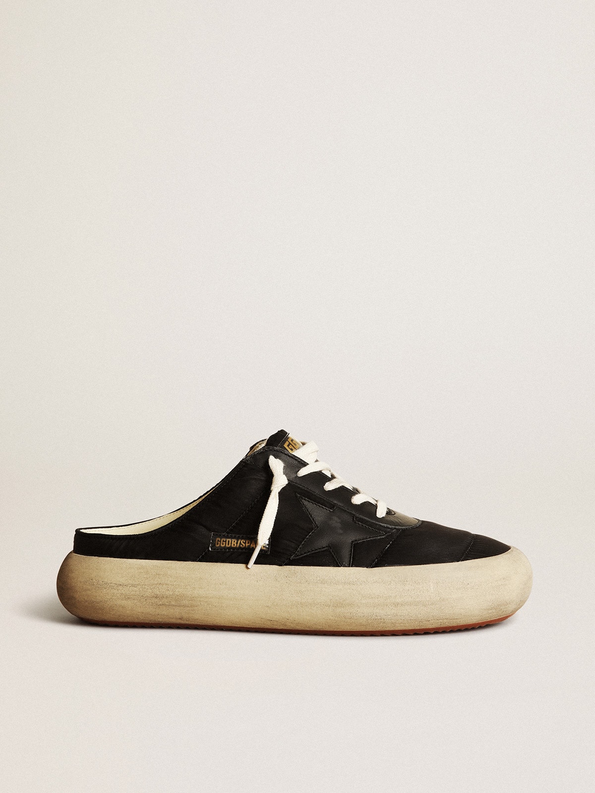 Men's Space-Star Sabots in black nylon with black leather star