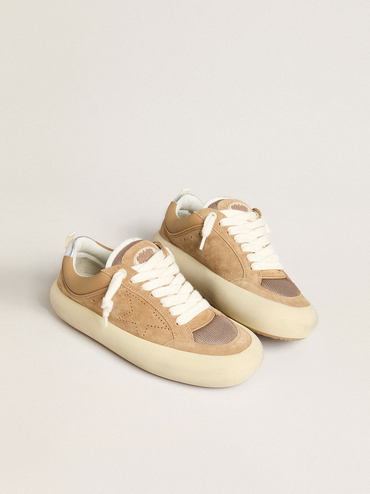 Women's Space-Star Cube in tobacco suede with perforated star