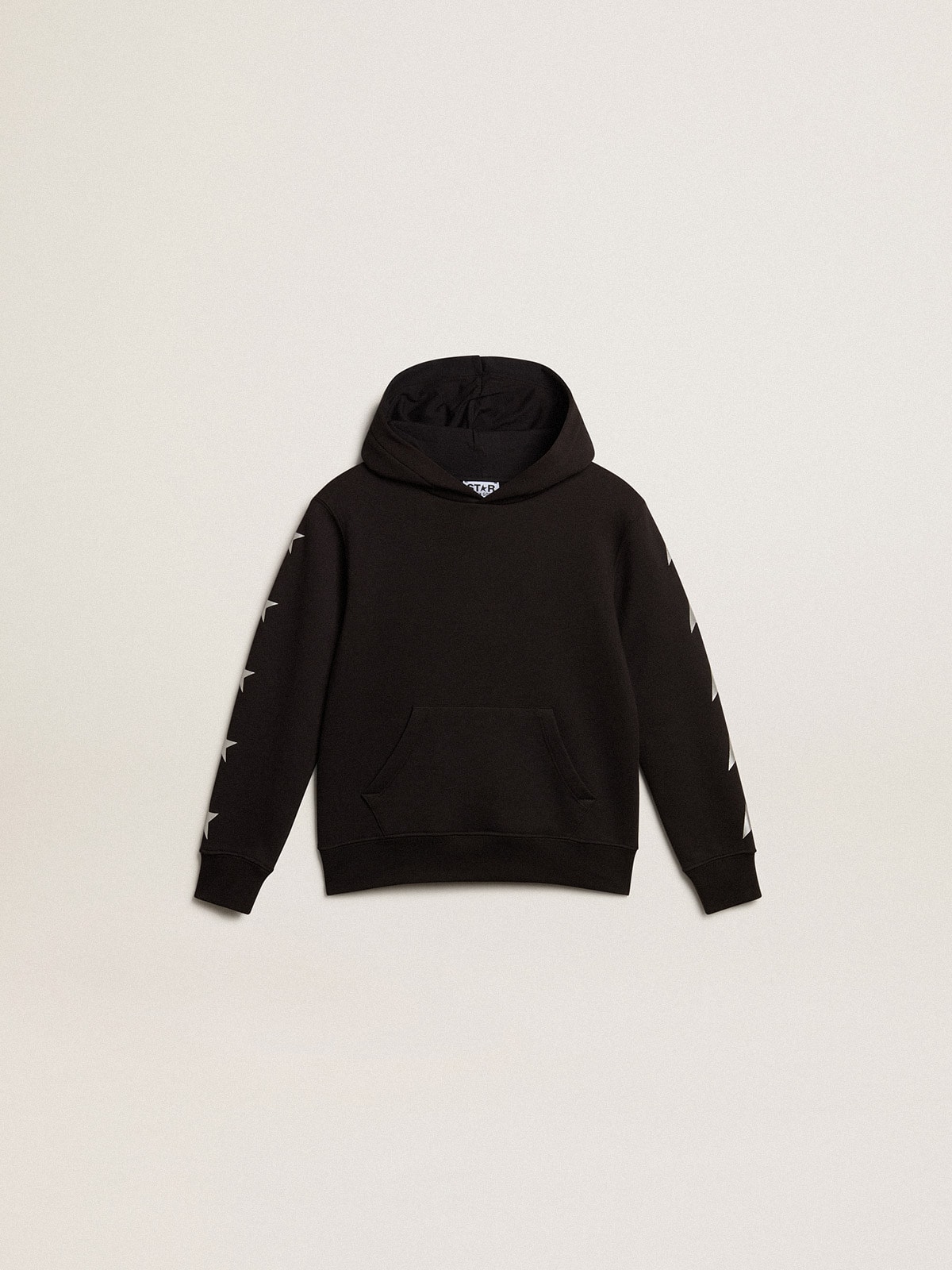 Boys' hooded sweatshirt in black with contrasting silver stars