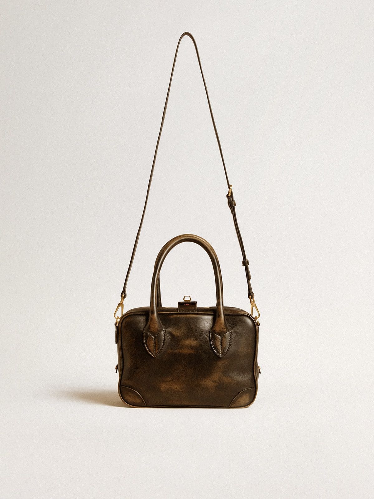Vita Bag in black distressed leather with gold details