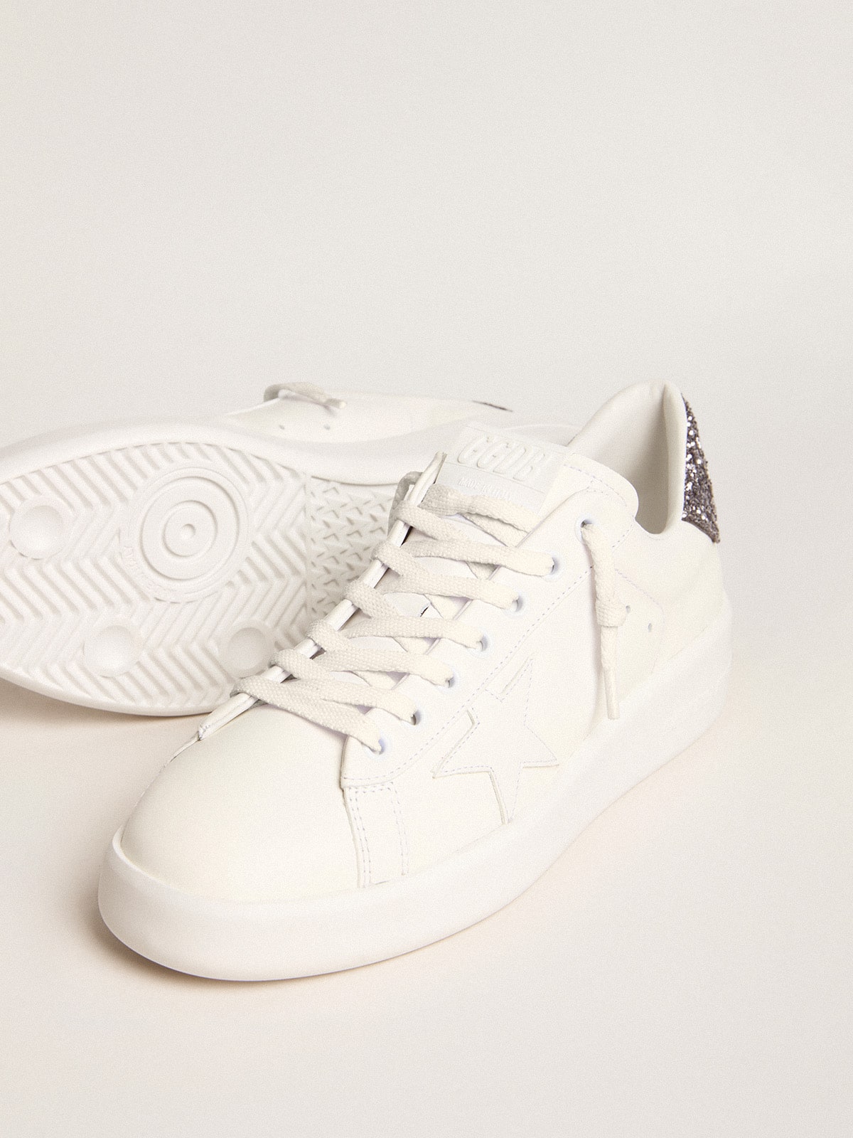 Women's Purestar with white leather star and anthracite glitter heel tab