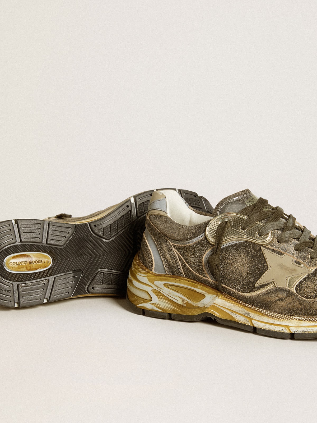 Women's Dad-Star in suede and nylon with khaki leather star and heel tab