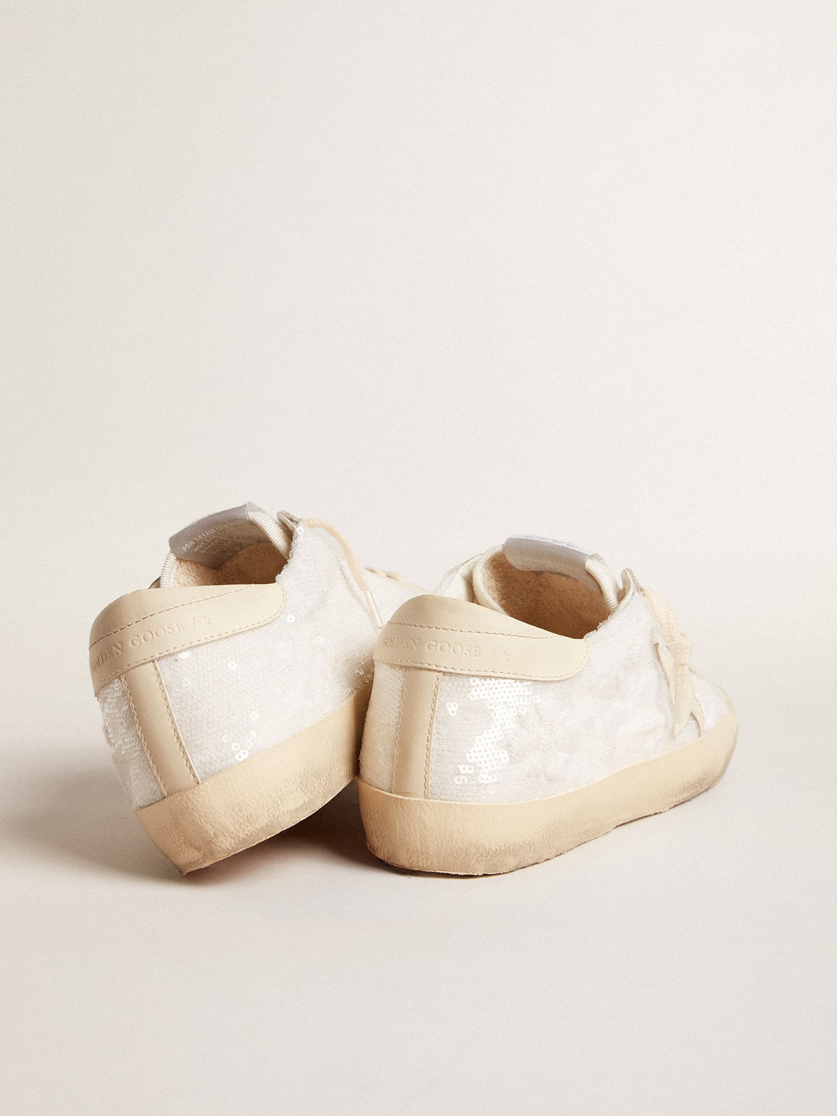 Women's Super-Star LTD in white sequins with leather star and embroidery