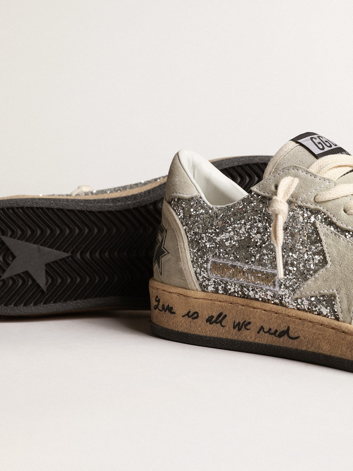 Women's Ball Star in silver glitter with ice-gray suede inserts